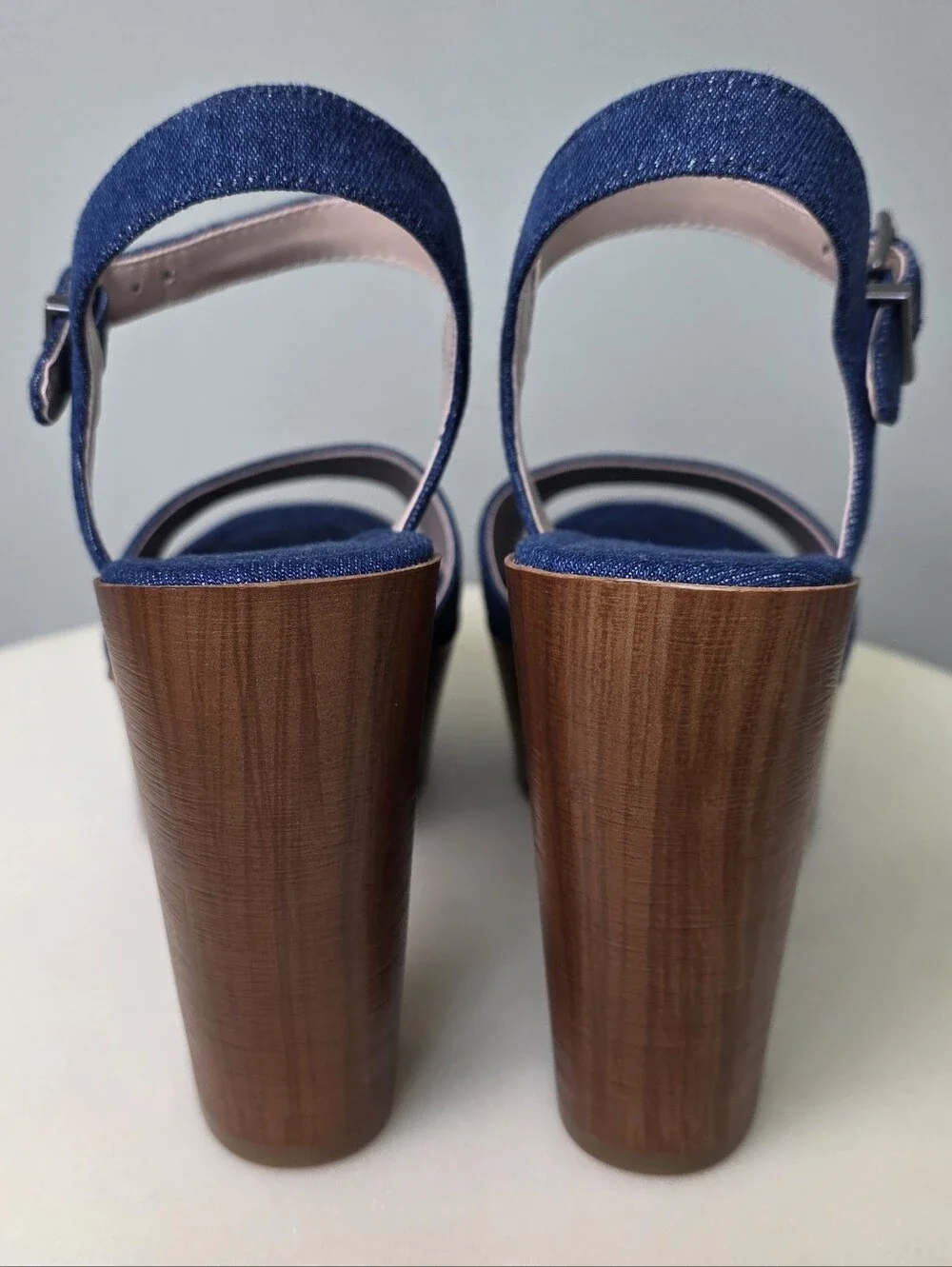 MIX No. 6 Carinda Denim Platform Sandals Indigo Blue Chunky Wood Heel 7.5M NEW